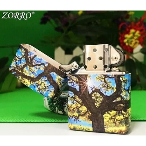 Zorro Kerosene Lighter Brass Fine Color Printing Apricot Tree Creativity Kitchen Tool Gasoline Oil Lighter