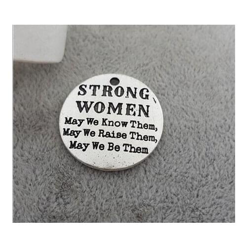M299 High Quality 20 Pieces/Lot 25mm Antique Silver plated Letter Engraved Strong Women Words Saying Charms For Jewelry Making
