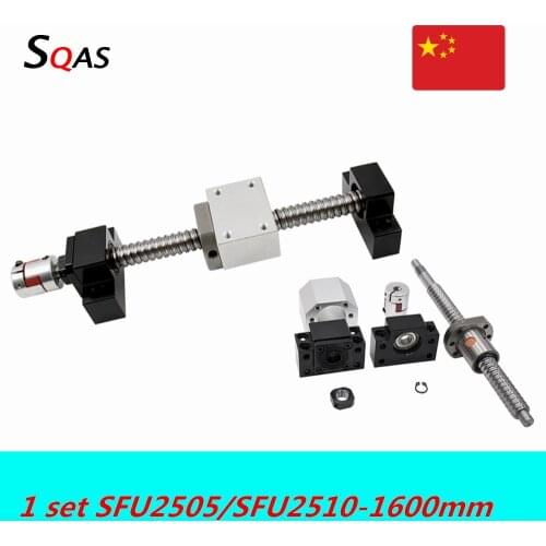 Ball screw kit SFU2505 SFU2510 1600mm ball screw end machined with BK20 BF20 +single nut -3 +nut holder+coupling for cnc part