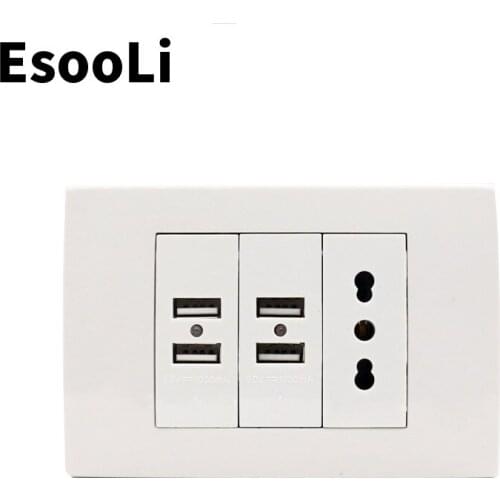Esooli Wall Power Socket Plug, Italian / Chile Electrical Outlet With 4 USB Charger Port for Mobile 118mm*80mm