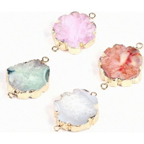 Natural Stone Agates Pendant irregular shape Double Hole Connector for Jewelry Making DIY Elegant Necklace Bracelet Accessories