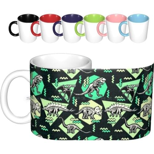 Neon Skeleton Dinosaur Pattern Ceramic Mugs Coffee Cups Milk Tea Mug Dinosaur Dino T Rex Tyrannosaur Brachiosaur Pterodactyl