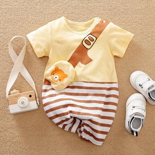 New Fashion Baby Rompers Summer Cotton Cute Cartoon Infants Boys Girls Clothing Jumpsuit with Pocket for Kids