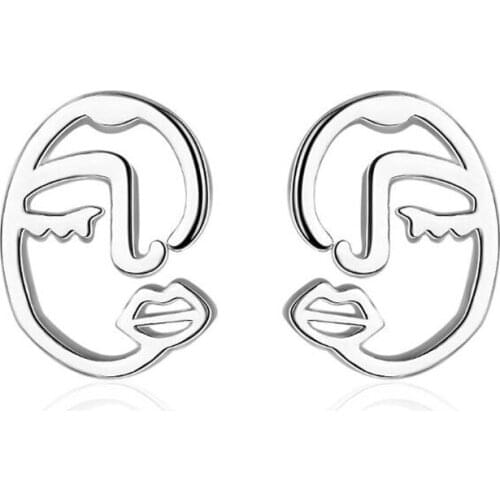 New Creative Face Female Popular Fashion 925 Sterling Silver Jewelry Simple Hollow Abstract Stud Earrings SE628