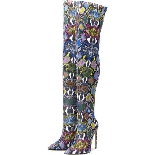 New fashionable womens boots snake Skin Pattern 34-45 Plus Size Over the Knee Thigh High Boots for Ladies