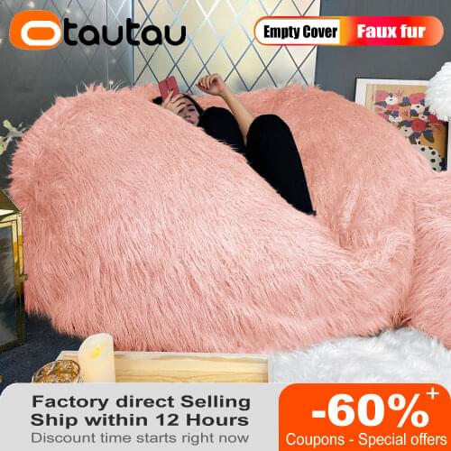 Giant Fluffy Long Faux Fur Sofa Cover Big Bean Bag Pouf Bed Ottoman Puff Corner Seat Couch Futon Case No Stuffed Beanbag Bedding