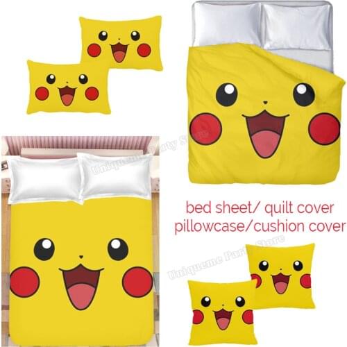 Pokemon Bedding Pikachu Bed Sheet 3D Printed Quilt Cover Cartoon Pillowcase Throw Cushion Cover Decor Child Bedroom Bedclothes