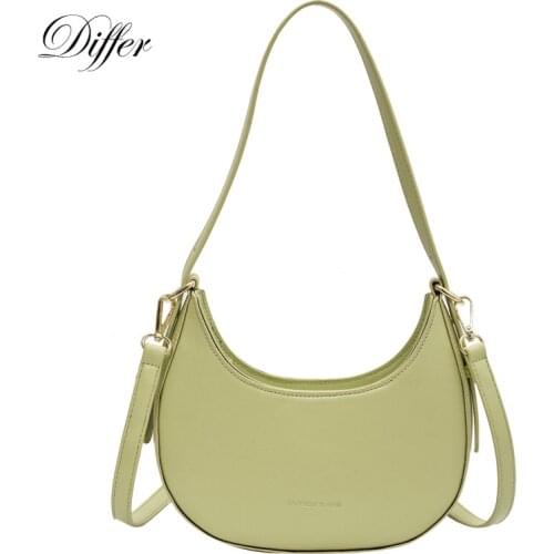 Simple Designer Half Moon Shoulder Bag Solid Color Sling Bag Retro Leather Crossbody Bag Underarm Lady Handbag Fashion Tote 2021
