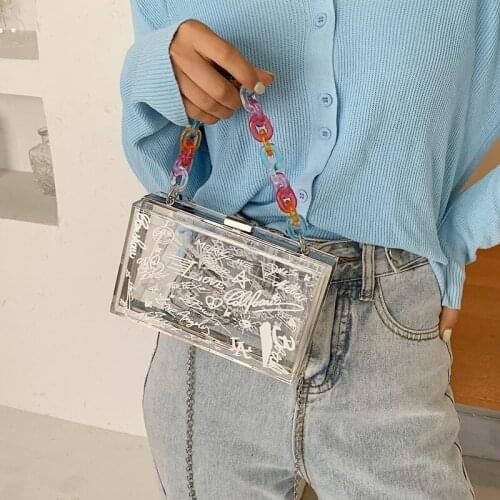 Clear Plastic Box Women Purses Bag Tote Designer Acrylic Purses Transparent Cross Body Bag Female Graffiti Evening Shoulder Bag