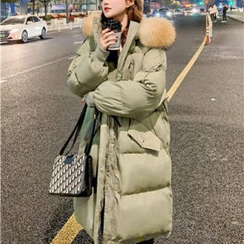 Down Padded Jacket Womens Mid-Length 2020 New Winter Korean Fashion Loose Thicken All-match Big fur collar Cotton Jacket Female