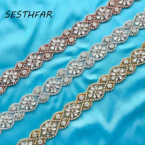 Handmade Rhinestones Appliques Sewing On Wedding Dresses Belt Sashes Rose Gold Silver Pearl Crystal DIY Bridal Accessory F194