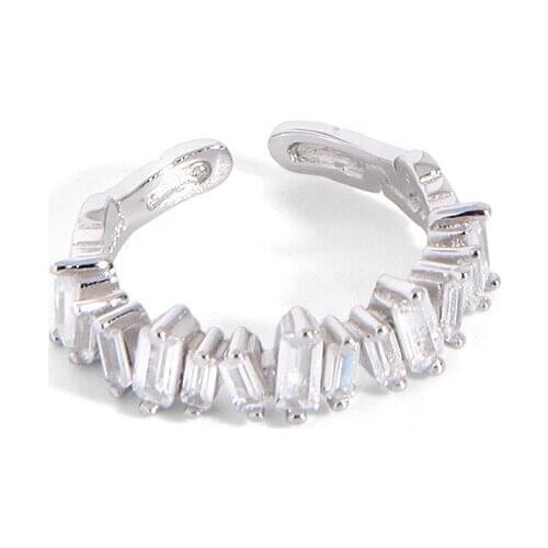 S925 Sterling Silver Multi-layered Baguette CZ Zirconia X Shape Open Rings Cross Adjustable Ring For Women Party Jewelry