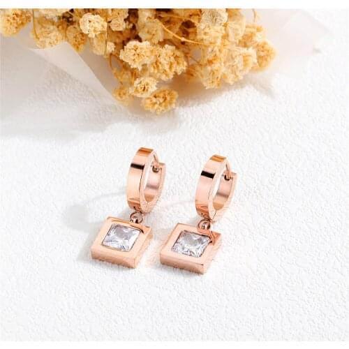 New Trendy Hot Sale Fashion Square Mosaic Earring Stainless Steel Rose Gold Color Hanging Dangle Earrings for Women Jewelry Gift