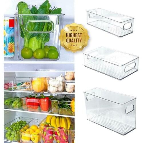 1/2Pcs Refrigerator Organizer Bin Stackable Fridge Food Storage Box With Handle Clear Plastic Pantry Food Freezer Organizer Tool