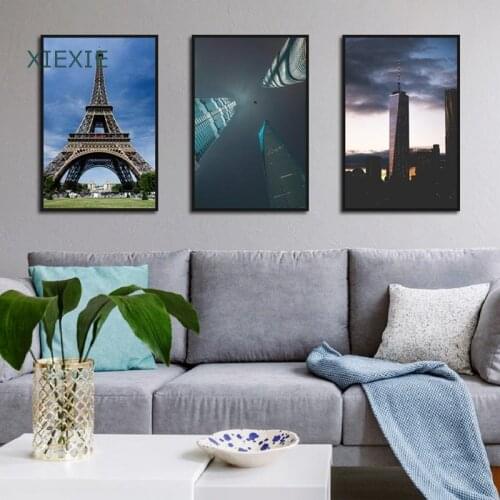 Modern City Poster Wall Art Skyscraper Eiffel Tower Landscape Canvas Painting Modular Decoration for Home Living Room Office