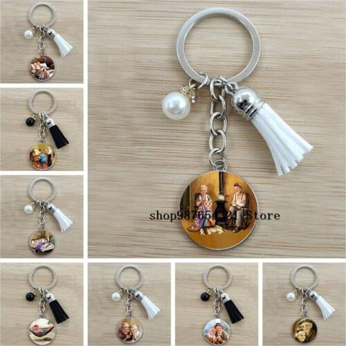 Old couple keychain glass cabochon keychain pendant keychain gift for parents and partners