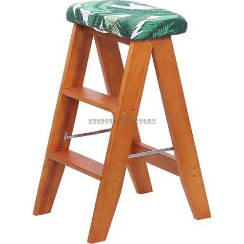 Imported Solid Wood Creative Folding Stool Indoor Dual Purpose Ladder Stool Kitchen Stool Portable Small Stool Hous