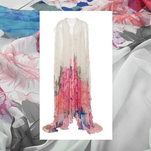 Big Flower Digital Printing Fabric 100% polyester Chiffon Sewing Textile Fabric for Dress Shirt Fashion Design Material by Meter