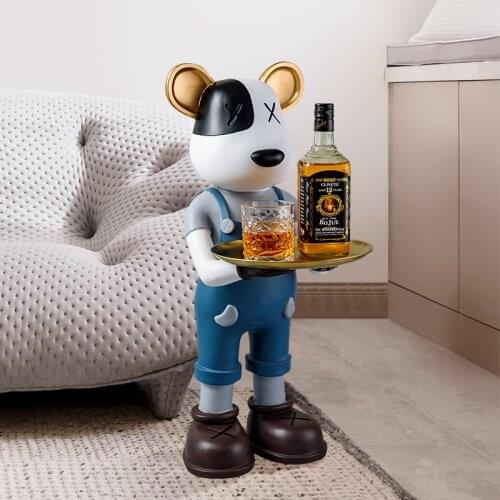 Living Room Ornaments Large Ground Cartoon Tray Bear Statue Sculpture Home Decor Resin Figurine Nordic Style Decoration Home