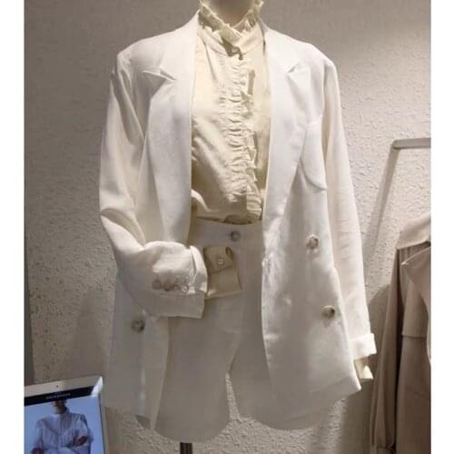 2 piece outfits for women suit female summer white business OL linen temperament loose jacket + shorts casual fashion suit