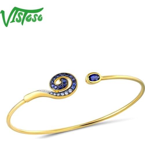 VISTOSO Pure 9K 375 Yellow Gold lab Created Sapphire White Sapphire Bangle For Woman Engagement Anniversary Trendy Fine Jewelry