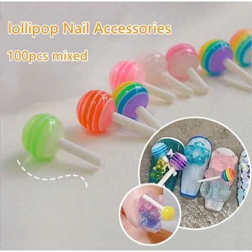 100pcs Mixed Colors Kawaii Lollipop Mini Nail Art Decorations 3D Cute Acrylic Charms DIY Manicure Accessories