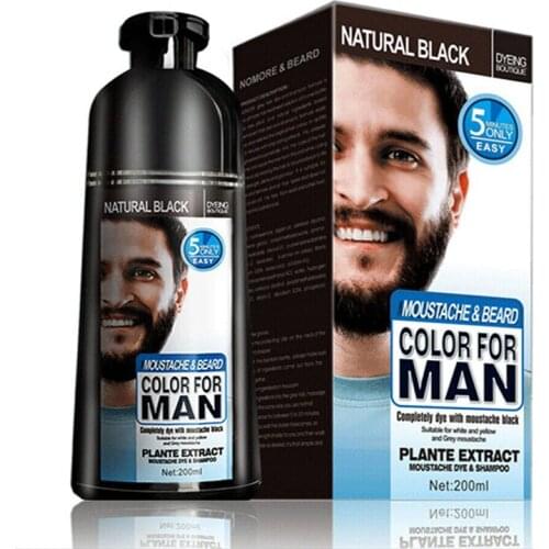 200ml Men Beard Mustache Dye Color Shampoo Natural Black Darkening Nourishing Dying Beard White Grey Beard Removal