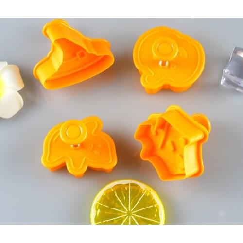 4pcs /Set Baking Tools Halloween Theme Cake Decorating Mold Plastic Biscuit Cutter Cookie Stamp Magic Hat Haunted House