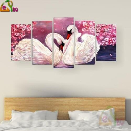 Diamond Painting Pink Landscape Sweet Swan 5D Diy Diamond Embroidery multi-pictures Handmade Decoration Gifts 4 pcs