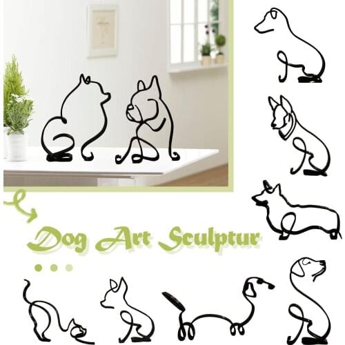 Dog Abstract Minimalist Art Wall Sculpture Abstract Metal Wire Geometric Animal Art Statue For Home Living Room Wall Decoration