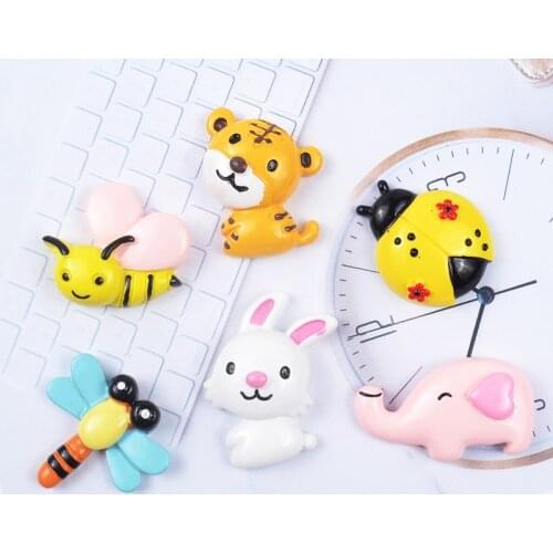 Free Shipping 10pcs Kawaii Animal Resin Cabochon Patch Sticker Cute Bee Tiger Rabbit Elephant Dragonfly ladybug Cameo Fit Charms
