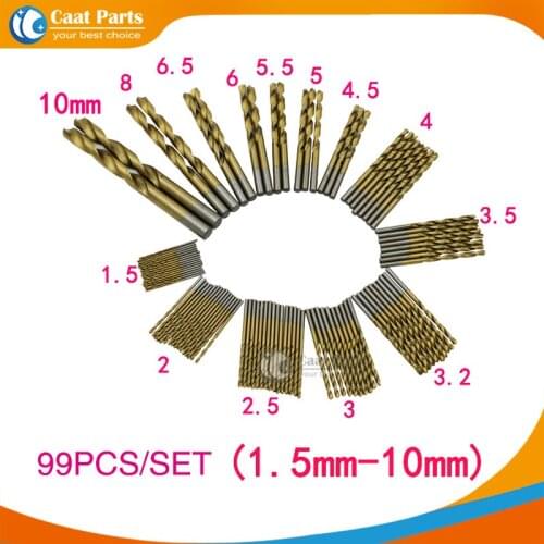 Free Shipping! 99pcs/Lot Titanium Coated HSS Twist Drill High Speed Steel Twist Drill Bits Tool Set Metric System 1.5mm-10mm