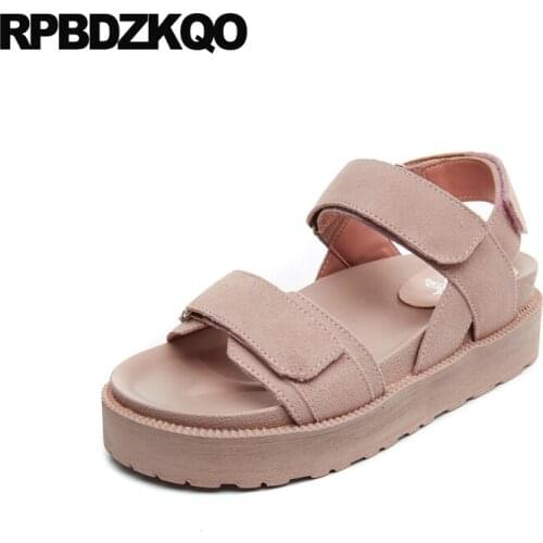 Platform shoes designer 2019 suede summer slingback open toe pink ladies flatform women sandals flat casual black comfortable