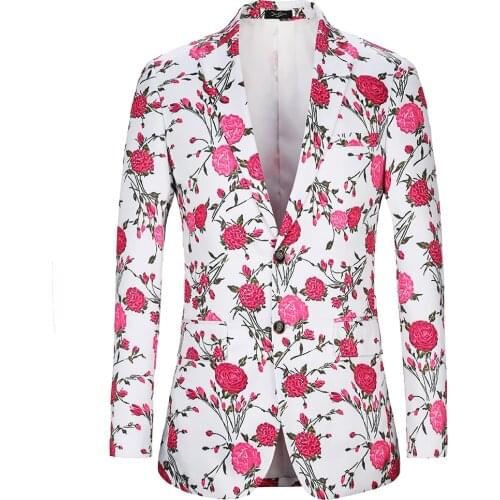 Brand Casual Men Blazer 2021 Pattern Rose Floral Printed Casual Japan Style Big Size Men Suit Jacket Slim Fit Party Male Costume