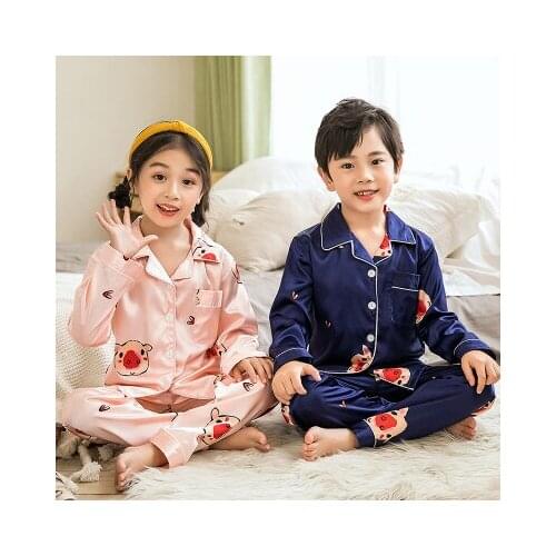 Spring Autumn Cartoon Print Satin Children Pajamas Sets Kids Animal Printed Pyjamas Girls Boys Pijama Toddler Homewear Sleepwear