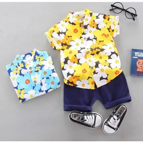 Children Summer Cotton Baby Boys Girls Clothes Sport Shirt Printe Flowers Shorts 2Pcs/sets Infant Leisure Kids Toddler Tracksuit