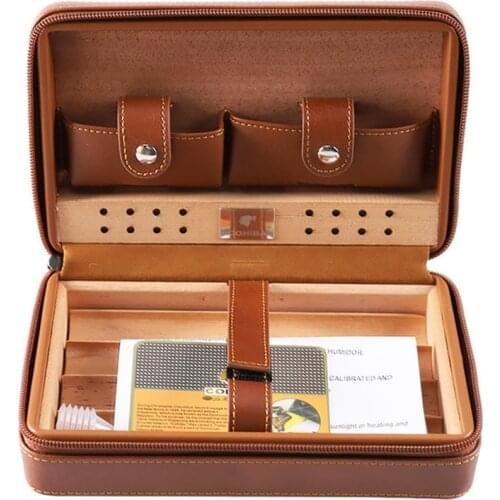 COHIBA Cedar Wood Cigar Humidor Travel Portable Leather Cigar Case Cigars Box NO Lighter Cuttrt Humidifier Humidor Box CH-001
