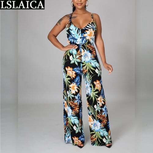 Dropshipping Womens Summer Jumpsuit Backless Floral Print High Waist Womens Clothing Off The Shoulder Sexy Elegant Jumpsuit