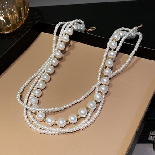 FYUAN Multilayer Pearl Choker Necklaces for Women Geometric Necklaces Weddings Bride Jewelry Accessories