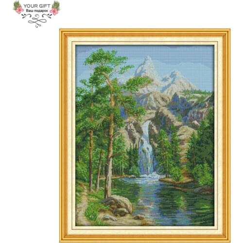 Joy Sunday F783(2) 14CT 11CT Counted and Stamped Home Decor High Mountain And Flowing Water Embroidery DIY Cross Stitch kits
