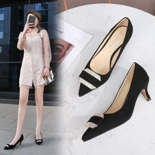 Dress Red Wedding Bride Shoes For Women 2021 Suede High Heels Black Pointed Office Pumps Green Khaki Medium Sexy Party