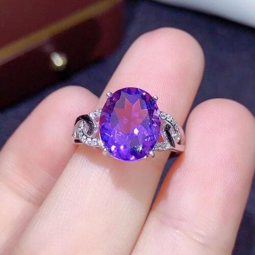 CoLife Jewelry 100% Real Amethyst Silver Ring for Daily Wear 9mm*11mm 3ct Natural Amethyst Ring 925 Silver Amethyst Jewelry