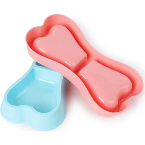 Pet Bowl 2-section Creative Cute Bone Shape Dog Bowl Pet Feeding Bowl