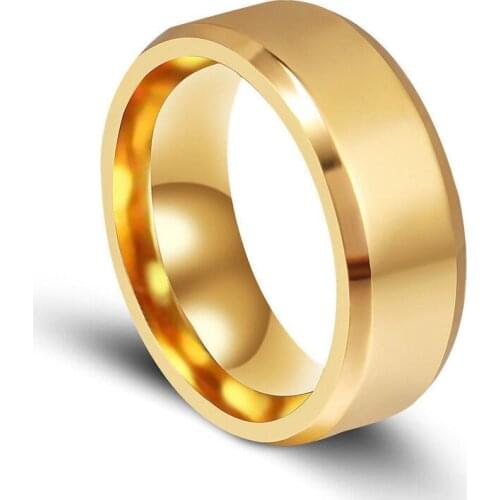 316L stainless steel ring smooth round flat ring party jewelry for men 8mm double beveled edge ring anniversary