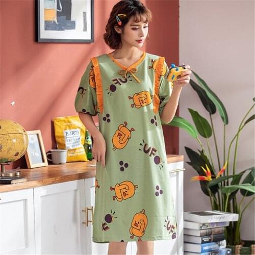 Ms han edition nightgown thin cotton short sleeve summer nightgowwith pregnant women half sleeve lovely cartoon leisurewear with