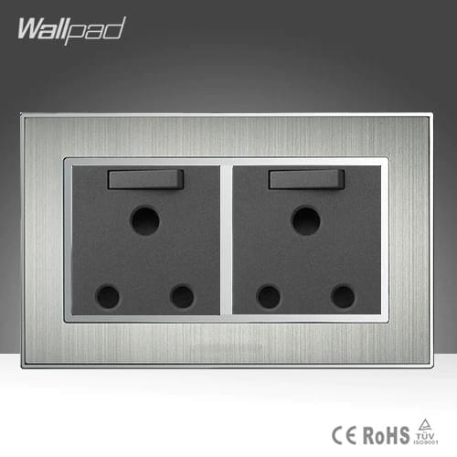 New Arrival 146 Standard 15A Socket Wallpad Stainess Steel AC 110-250V Double 15A Wall UK Soutch Africa Switched Socket Plug