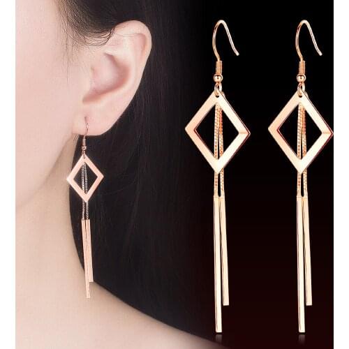 New Irregular Rhombus Metal Earrings Womens Long Drop Earrings Tassel Gold Silver Color Dangle Hook Earrings Fashion Jewelry