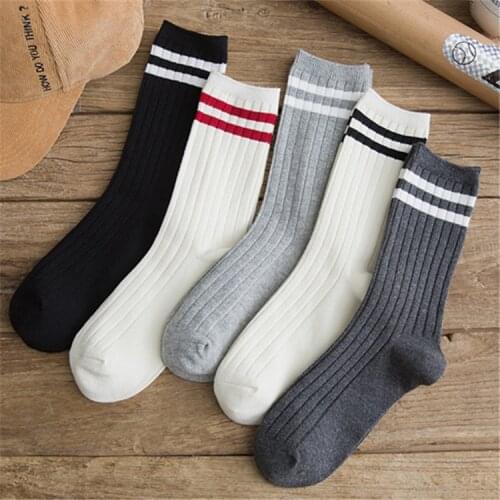 New Style Knitted Double Stripe College Ladys Cotton Socks High Quality Women Girl Leisure Stripe Candy Color Cotton Sockset