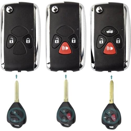 Okeytech 2/3/4 Button for Toyota Corolla RAV4 Chr Yaris Auris Modified Car Key Shell Flip Fodling Fob Case Uncut Toy43 Blade