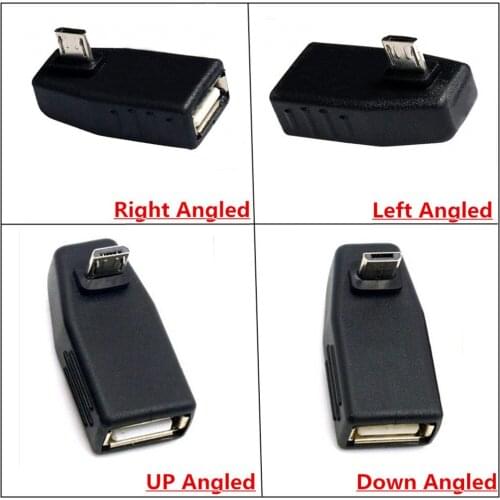 USB 2.0 A female to Micro 5 Pin 90 degree angled male plug adapter covertor